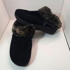 Skechers Tone-ups Black Leather Faux Fur Slip on shoes